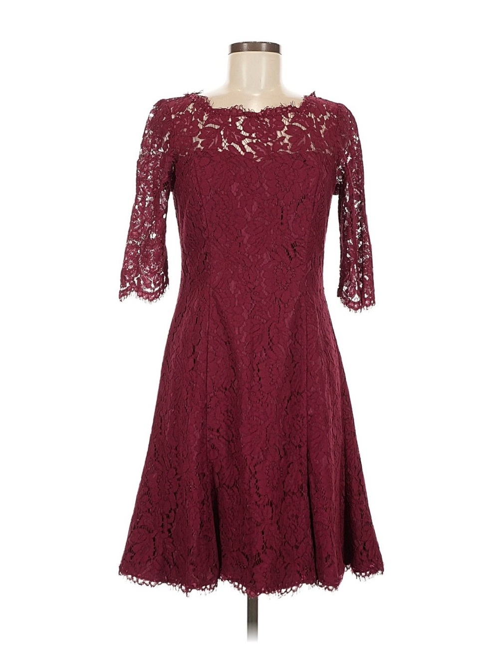 Eliza J Burgundy Floral Lace Fit & Flare Dress Size 8